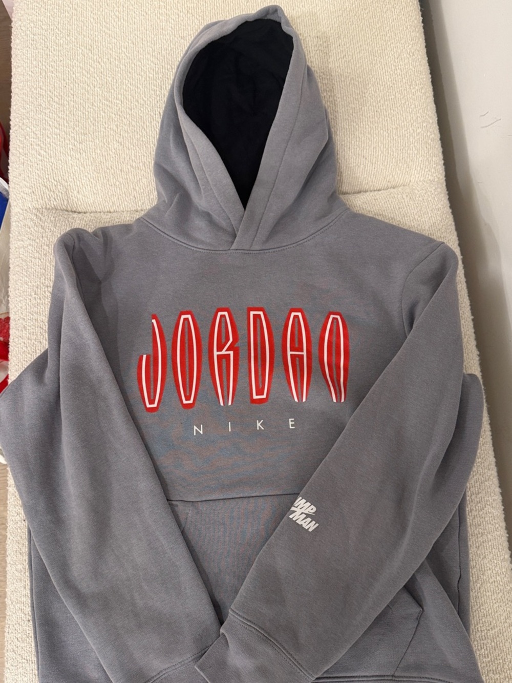 Jordan Gray Pullover Hoodie with Red Logo
